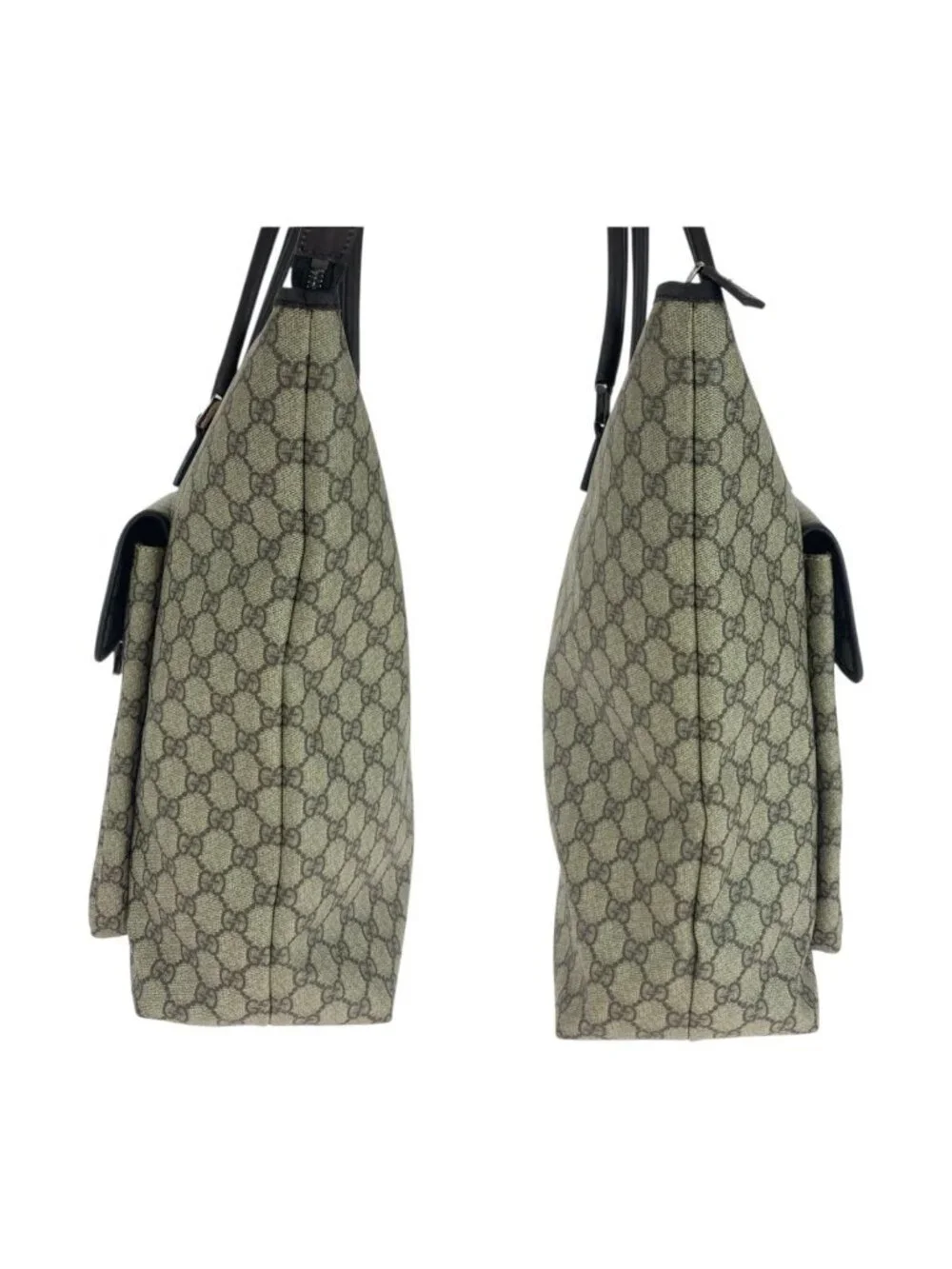 Gucci Beige Brown Silver GG Supreme Canvas Tote Shoulder